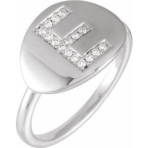 14K White Gold 1/10 CTW Natural Diamond Initial E Signet Ring