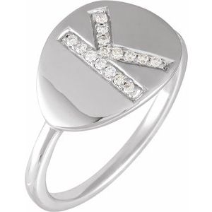 14K White Gold 1/10 CTW Natural Diamond Initial K Signet Ring