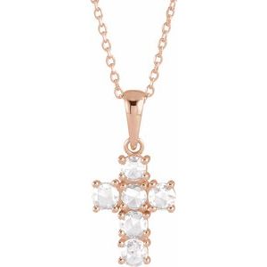 14K Rose Gold 3/8 CTW Rose-Cut Natural Diamond Cross 16-18" Necklace