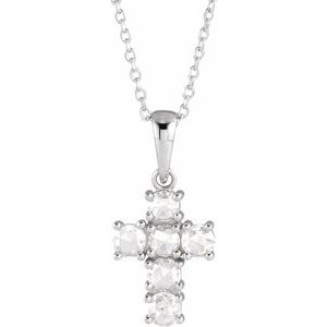 14K White Gold 3/8 CTW Rose-Cut Natural Diamond Cross 16-18" Necklace