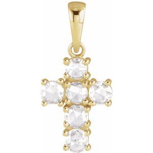 14K Yellow Gold 3/8 CTW Rose-Cut Natural Diamond Cross Pendant