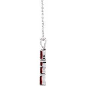 Sterling Silver Natural Mozambique Garnet Cross 16-18" Necklace