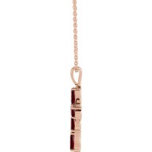 14K Rose Gold Natural Mozambique Garnet Cross 16-18" Necklace