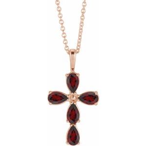 14K Rose Gold Natural Mozambique Garnet Cross 16-18" Necklace