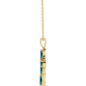 14K Yellow Gold Lab-Grown Alexandrite Cross 16-18" Necklace
