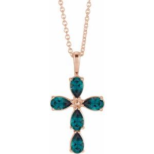 14K Rose Gold Lab-Grown Alexandrite Cross 16-18" Necklace