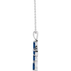 Sterling Silver Lab-Grown Blue Sapphire Cross 16-18" Necklace