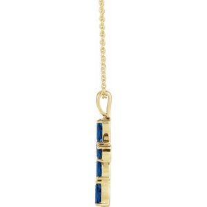 14K Yellow Gold Natural Blue Sapphire Cross 16-18" Necklace