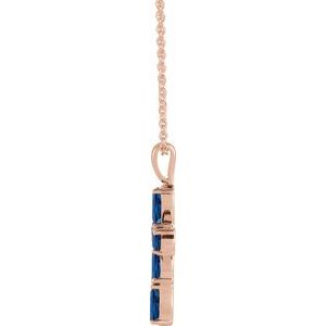 14K Rose Gold Lab-Grown Blue Sapphire Cross 16-18" Necklace