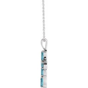 14K White Gold Natural Blue Zircon Cross 16-18" Necklace