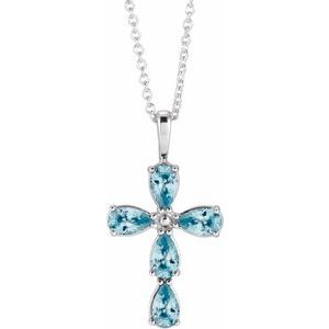 Sterling Silver Natural Blue Zircon Cross 16-18" Necklace