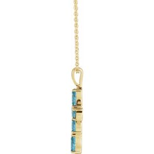 14K Yellow Gold Natural Blue Zircon Cross 16-18" Necklace