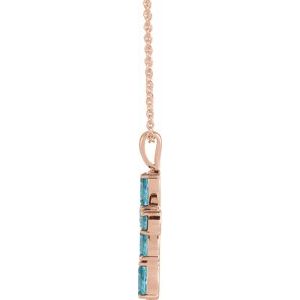 14K Rose Gold Natural Blue Zircon Cross 16-18" Necklace