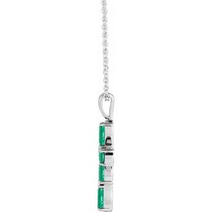Sterling Silver Lab-Grown Emerald Cross 16-18" Necklace
