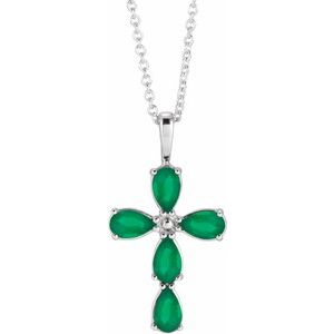 Platinum Natural Emerald Cross 16-18" Necklace