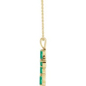 14K Yellow Gold Lab-Grown Emerald Cross 16-18" Necklace