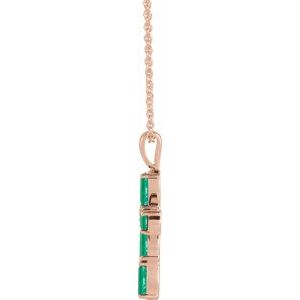 14K Rose Gold Lab-Grown Emerald Cross 16-18" Necklace