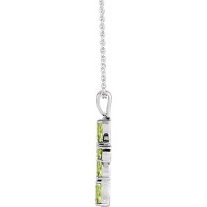 14K White Gold Natural Peridot Cross 16-18" Necklace