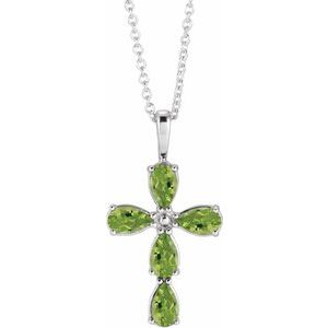Platinum Natural Peridot Cross 16-18" Necklace