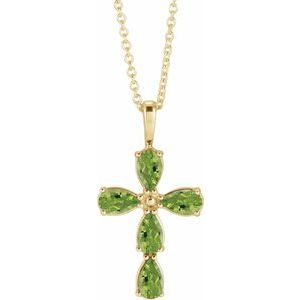 14K Yellow Gold Natural Peridot Cross 16-18" Necklace