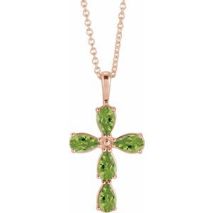 14K Rose Gold Natural Peridot Cross 16-18" Necklace