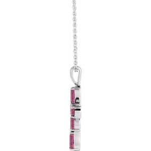 Sterling Silver Natural Pink Tourmaline Cross 16-18" Necklace