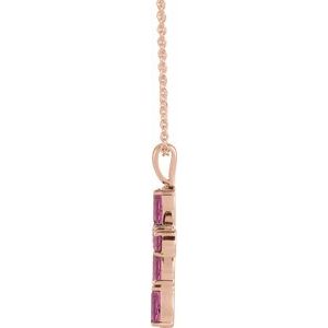 14K Rose Gold Natural Pink Tourmaline Cross 16-18" Necklace