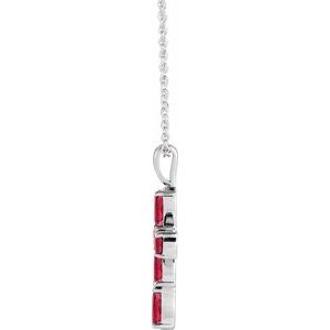 14K White Gold Lab-Grown Ruby Cross 16-18" Necklace
