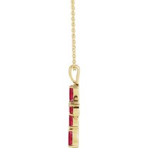 14K Yellow Gold Natural Ruby Cross 16-18" Necklace