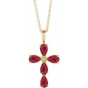 14K Yellow Gold Natural Ruby Cross 16-18" Necklace