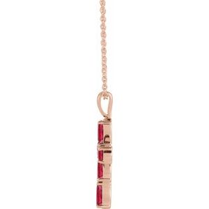 14K Rose Gold Natural Ruby Cross 16-18" Necklace