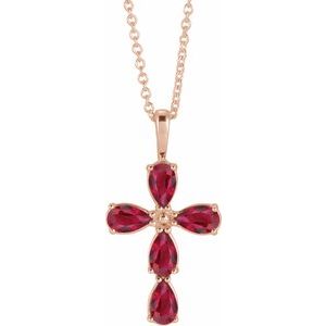 14K Rose Gold Natural Ruby Cross 16-18" Necklace