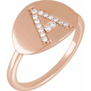 14K Rose Gold 1/10 CTW Natural Diamond Initial A Signet Ring