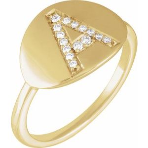 14K Yellow Gold 1/10 CTW Natural Diamond Initial A Signet Ring