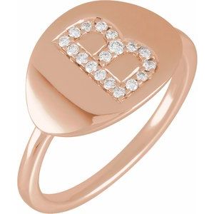 14K Rose Gold 1/8 CTW Natural Diamond Initial B Signet Ring