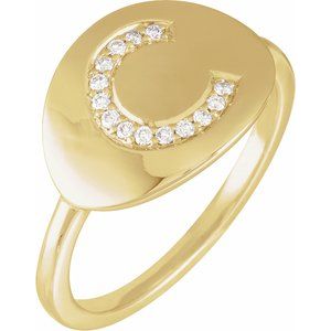 14K Yellow Gold .08 CTW Natural Diamond Initial C Signet Ring