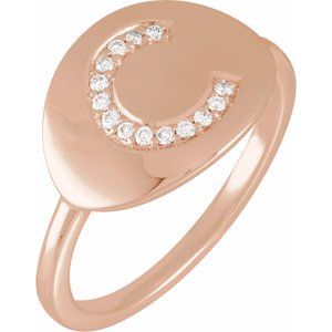 14K Rose Gold .08 CTW Natural Diamond Initial C Signet Ring