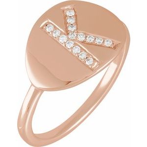 14K Rose Gold 1/10 CTW Natural Diamond Initial K Signet Ring