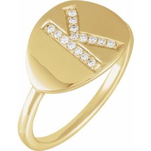 14K Yellow Gold 1/10 CTW Natural Diamond Initial K Signet Ring