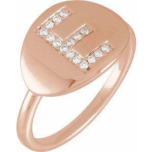 14K Rose Gold 1/10 CTW Natural Diamond Initial E Signet Ring
