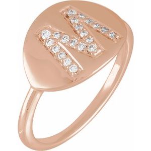 14K Rose Gold 1/8 CTW Natural Diamond Initial M Signet Ring