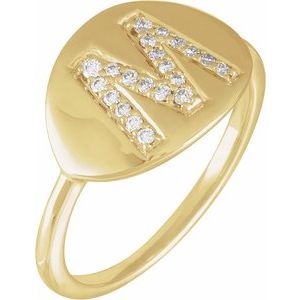 14K Yellow Gold 1/8 CTW Natural Diamond Initial M Signet Ring