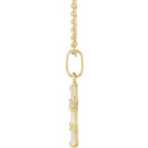 14K Yellow Gold Imitation White Cubic Zirconia Cross Youth 15" Necklace