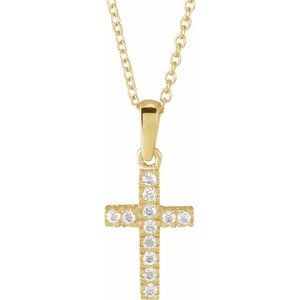 14K Yellow Gold Imitation White Cubic Zirconia Cross 15" Necklace