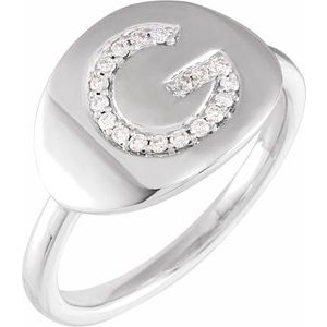 14K White Gold 1/8 CTW Natural Diamond Initial G Signet Ring