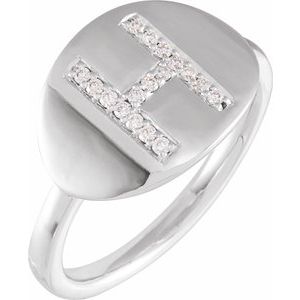14K White Gold 1/10 CTW Natural Diamond Initial H Signet Ring