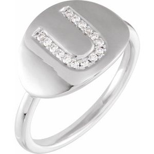 14K White Gold 1/10 CTW Natural Diamond Initial U Signet Ring