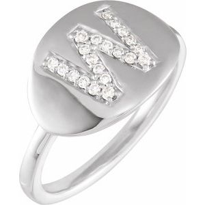 14K White Gold 1/6 CTW Natural Diamond Initial W Signet Ring