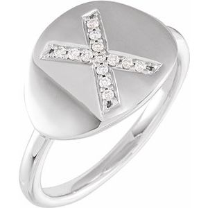 14K White Gold .08 CTW Natural Diamond Initial X Signet Ring