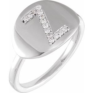 14K White Gold 1/10 CTW Natural Diamond Initial Z Signet Ring